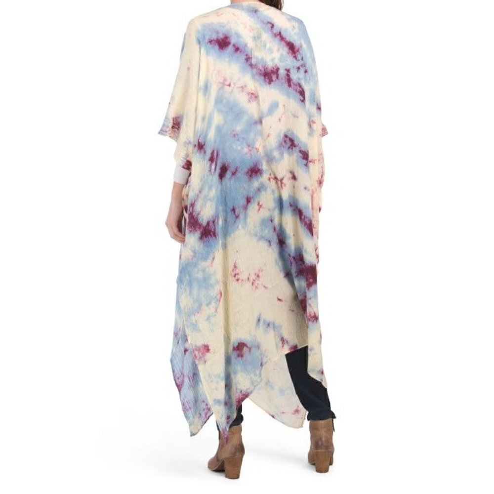 STEVE MADDEN Tie Dye Woven Duster Swimsuit Coverup Caftan Violet | OS - Picture 2 of 4